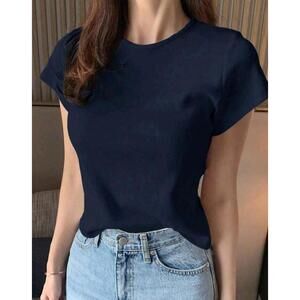 Simple Blue Tee T-Shirt Minimalist Capsule Wardrobe size Large (shein)